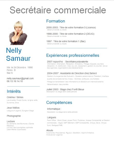 cv type d'une secretaire